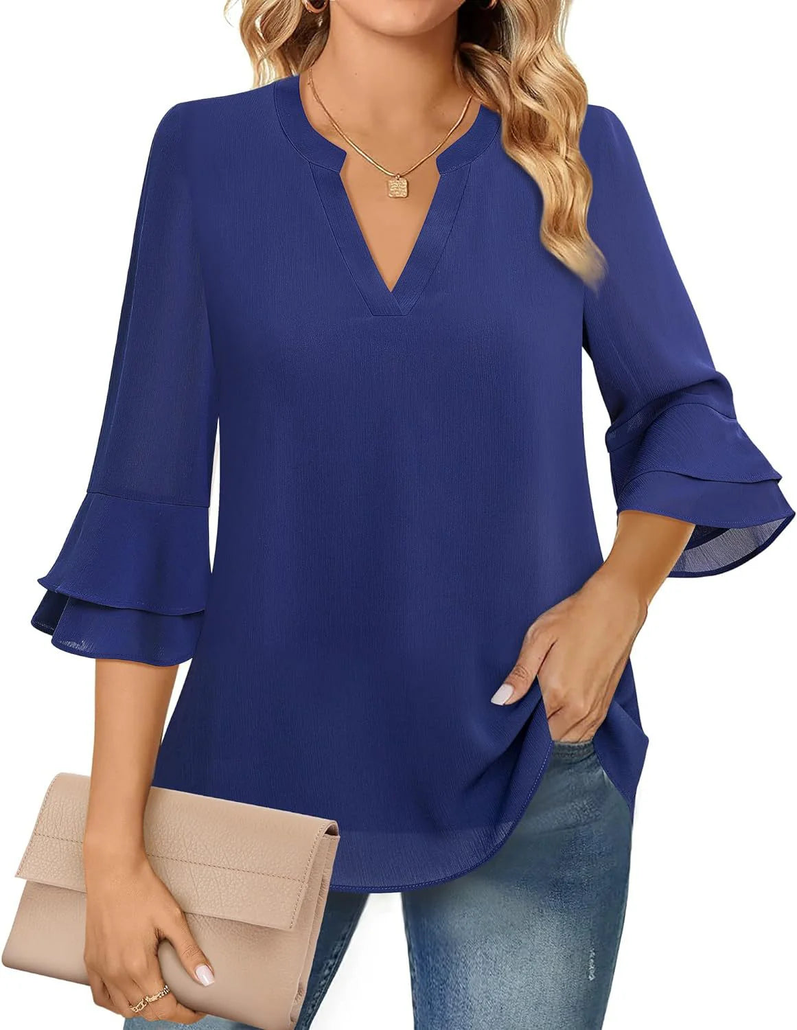 Nidia Blouse | Ruffle Sleeve Blouse with V-Neckline