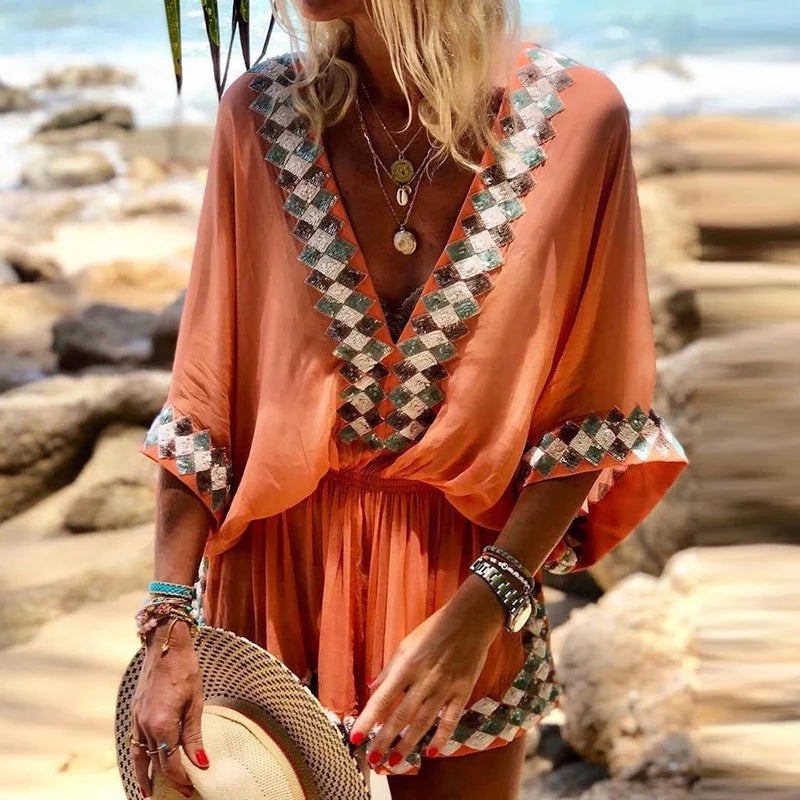 Nikoleta Jumpsuit | Loose V-Neck Short Jumpsuit