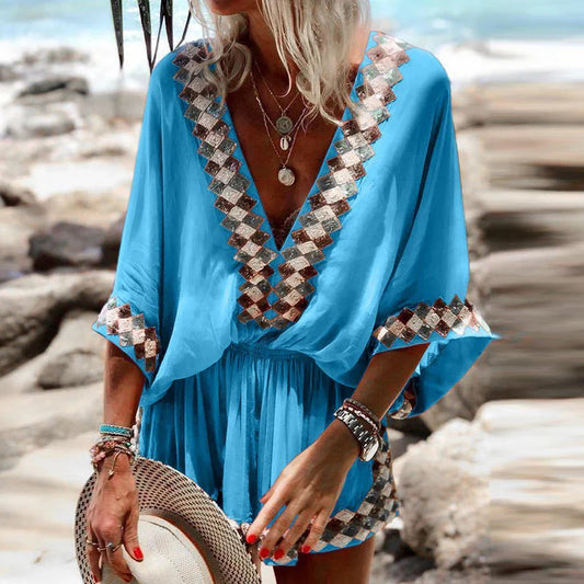 Nikoleta Jumpsuit | Loose V-Neck Short Jumpsuit