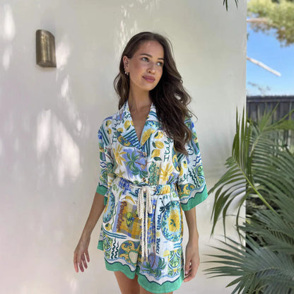 Noa Romper | Tropical Print Waist Tie Relaxed Fit Romper