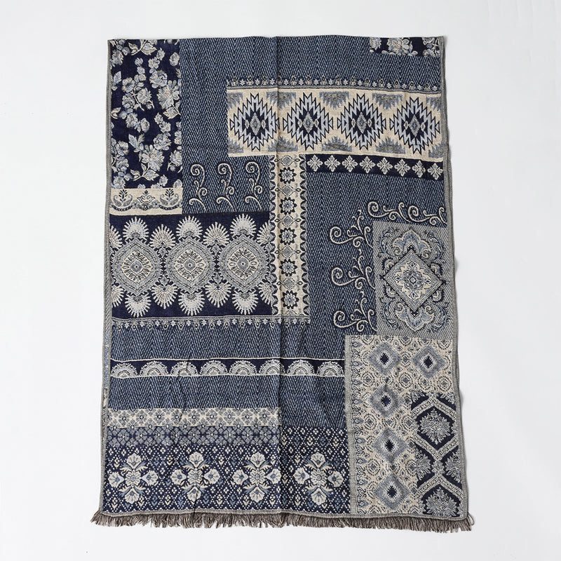 Amelia Draped Scarf | Jacquard Pattern Fringed Edges Scarf