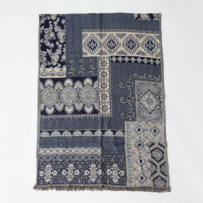 Amelia Draped Scarf | Jacquard Pattern Fringed Edges Scarf