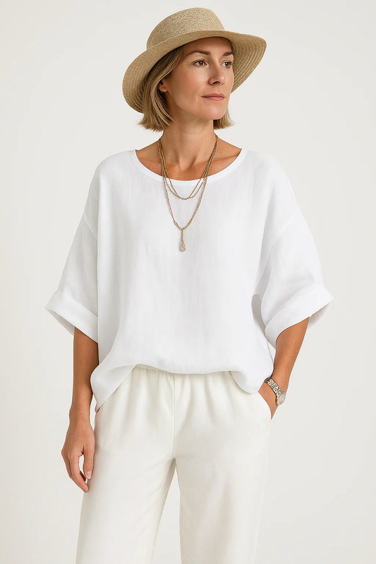 Nooriyah Blouse | Oversized Drop Shoulder Cotton Linen Blend Blouse