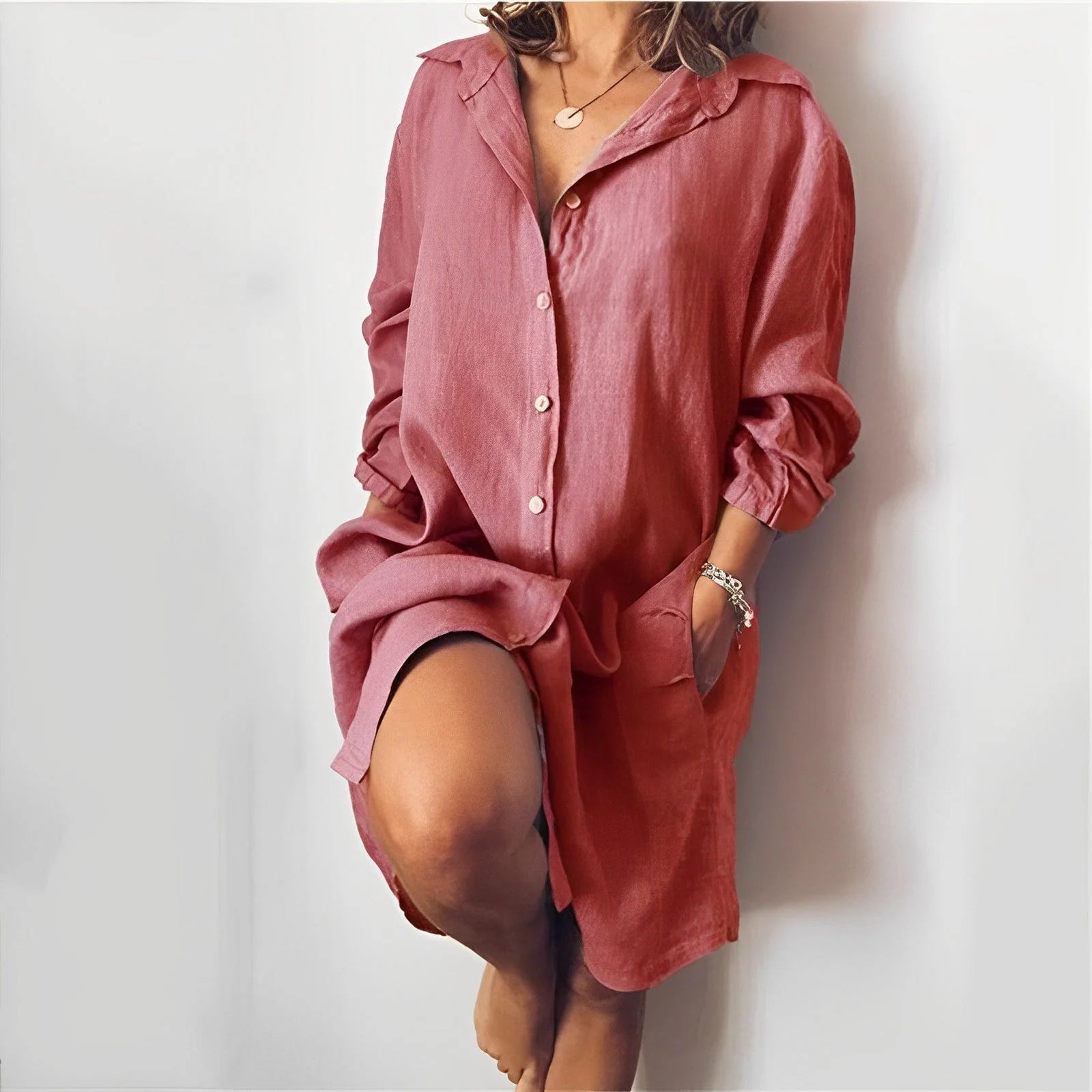 Noralie Long Sleeve Button Down Shirt Dress