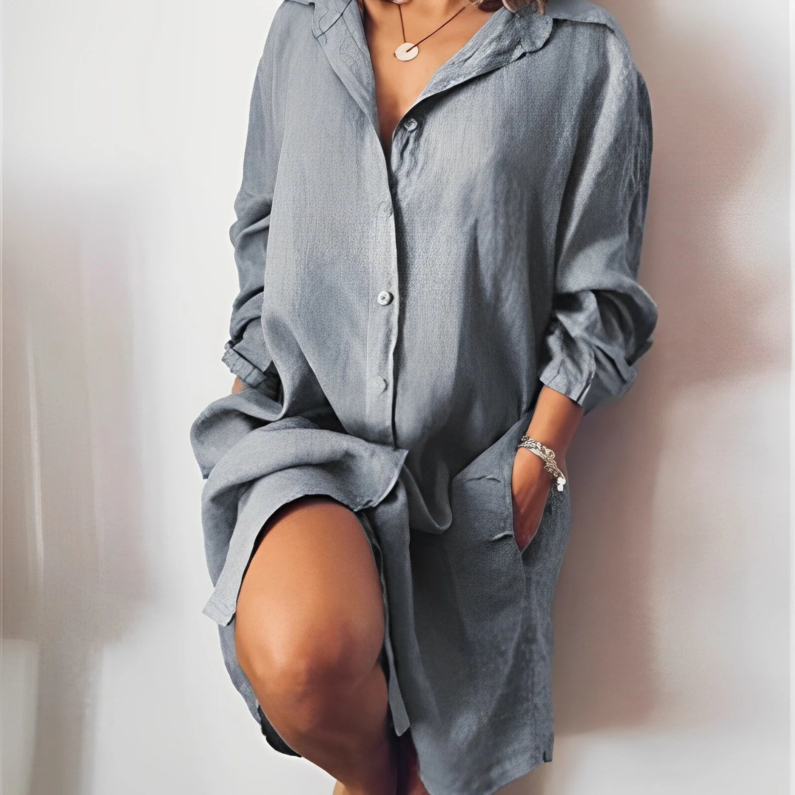 Noralie Long Sleeve Button Down Shirt Dress