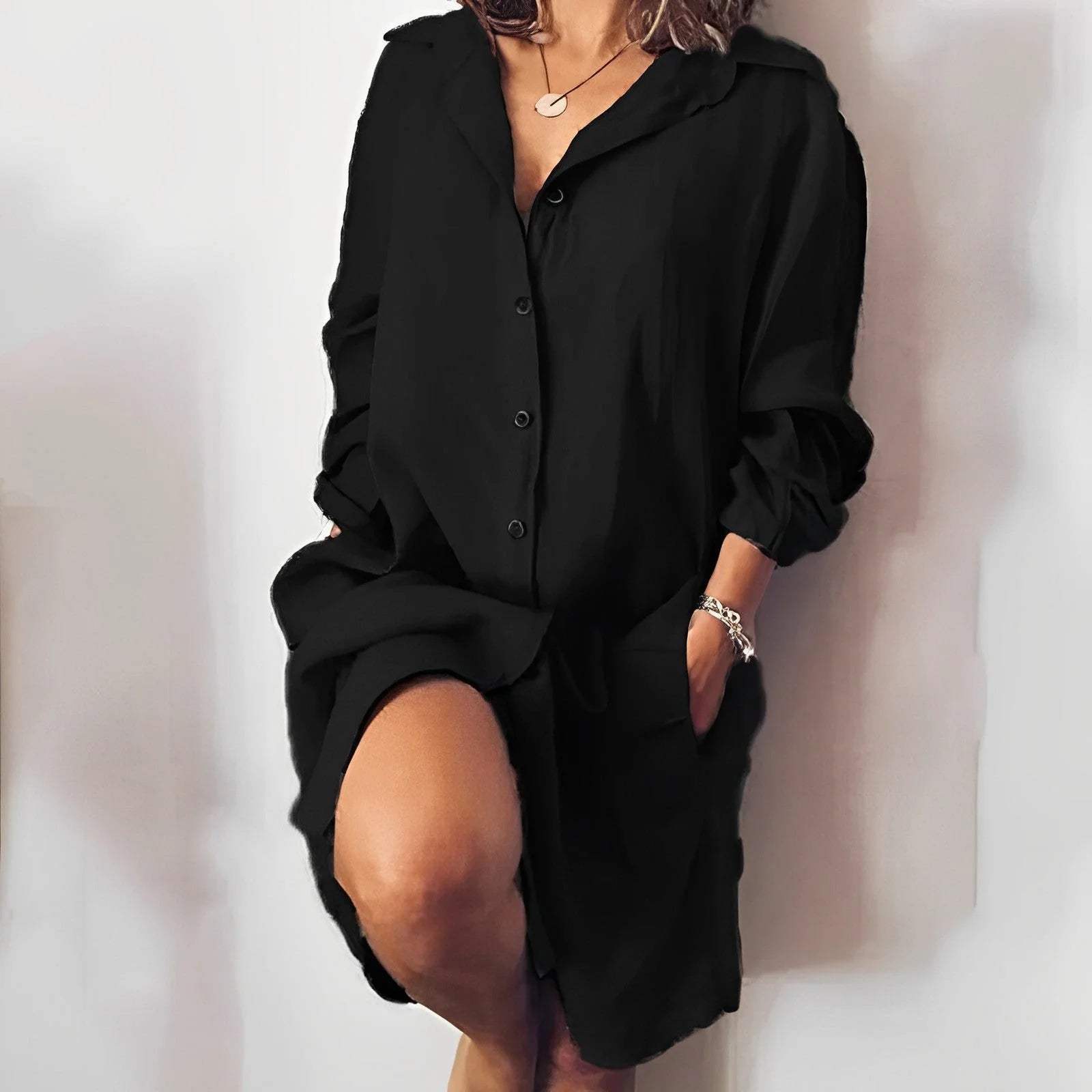 Noralie Long Sleeve Button Down Shirt Dress
