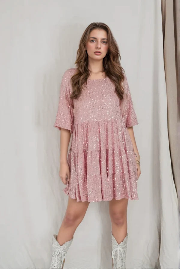 Nova Loose-fit Comfy Sequins Baby Doll Dress