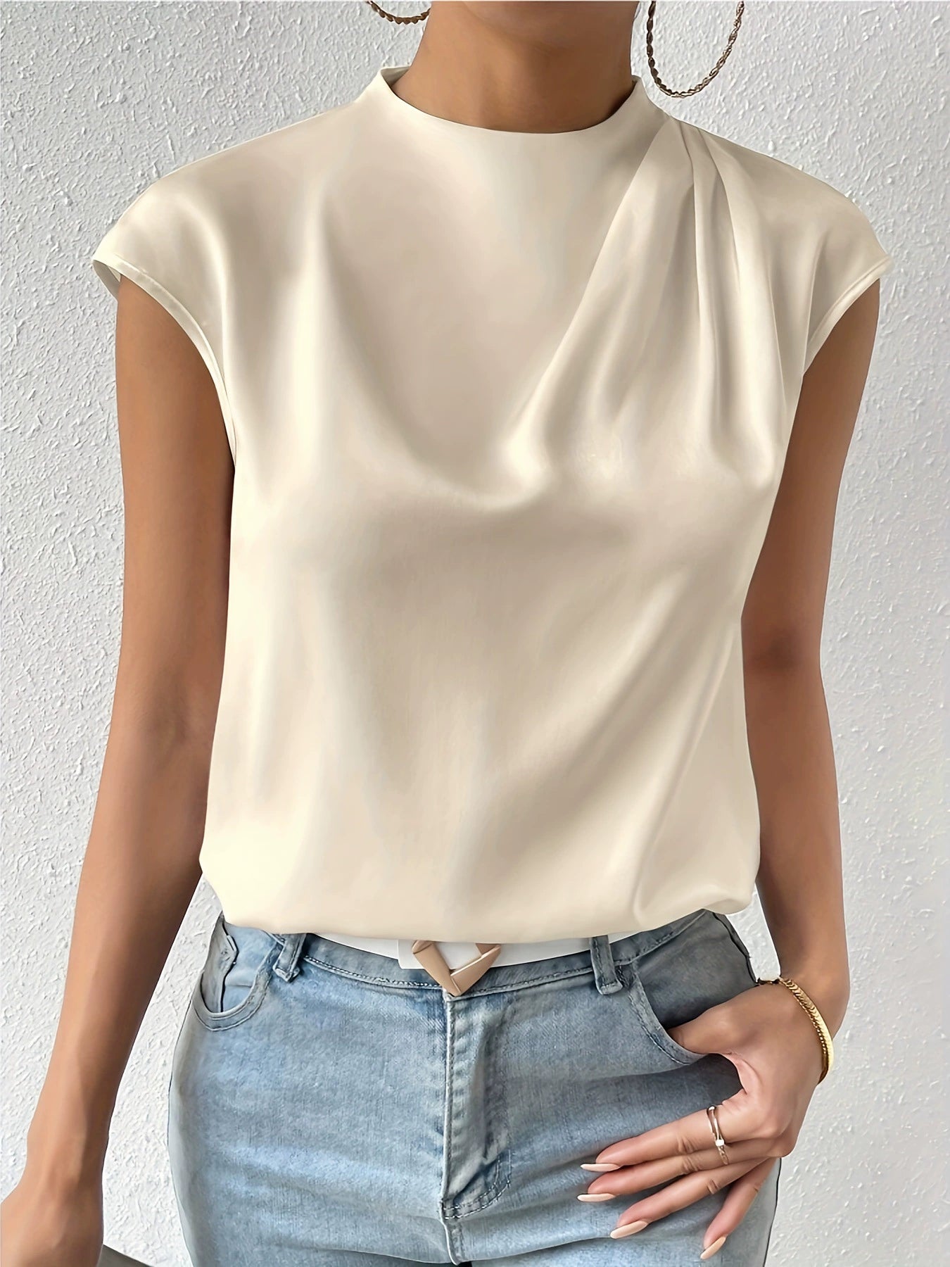 Fia Top | Sleeveless Draped High Neck Top