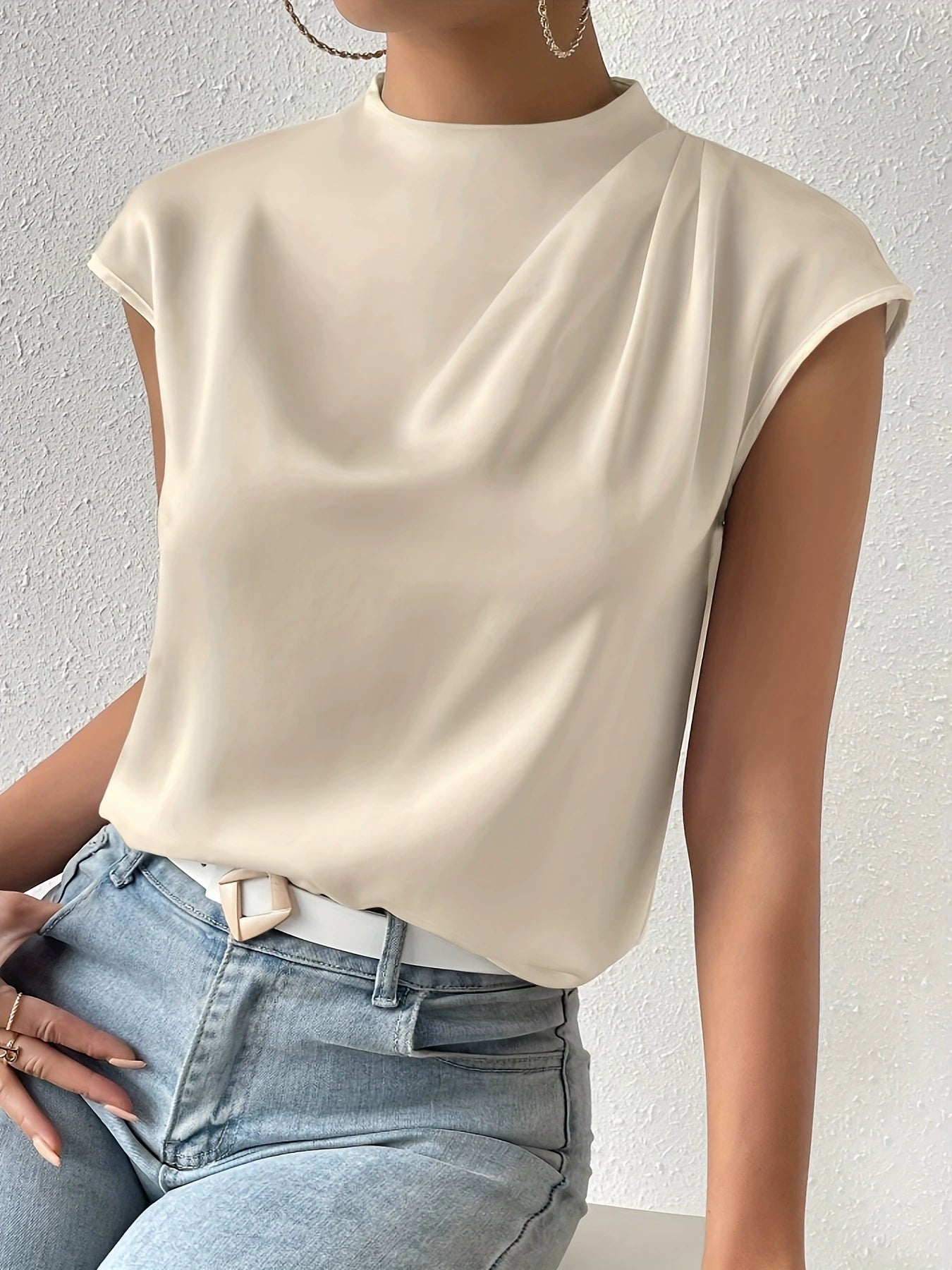 Fia Top | Sleeveless Draped High Neck Top