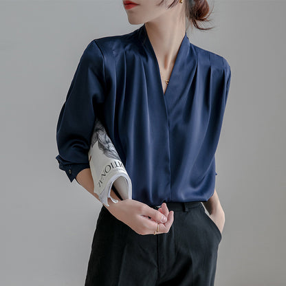 Beatrice Elegant Draped Blouse | V-Neck Long Sleeve Soft Drape