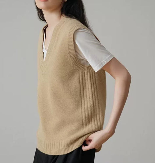 Freya Soft V-Neck Sweater Vest | Sleeveless Relaxed Fit Layering Vest