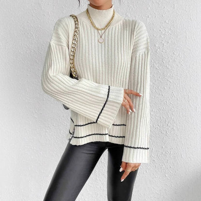 Isla Loose Fit Sweater | Ribbed Side Slits Bell Sleeve Sweater