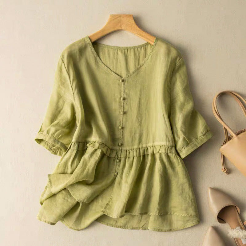 Isla Relaxed Fit Blouse | Button Front Ruffled Blouse
