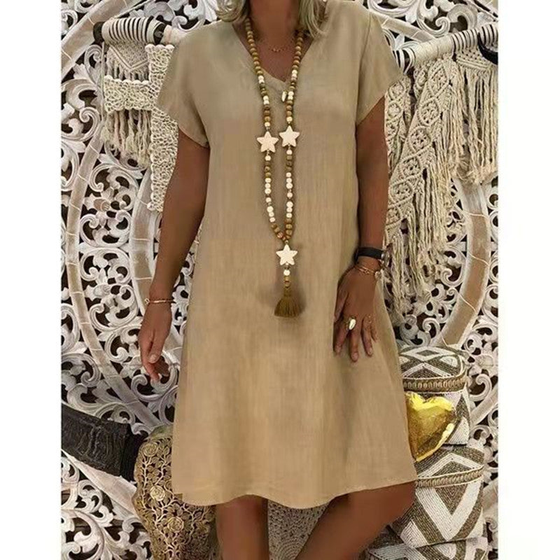 Paris Dress | Solid Color V-Neck Cotton Dress