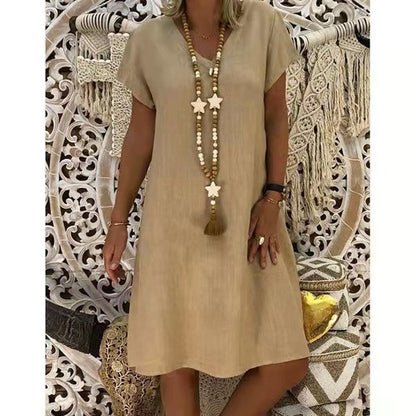 Paris Dress | Solid Color V-Neck Cotton Dress