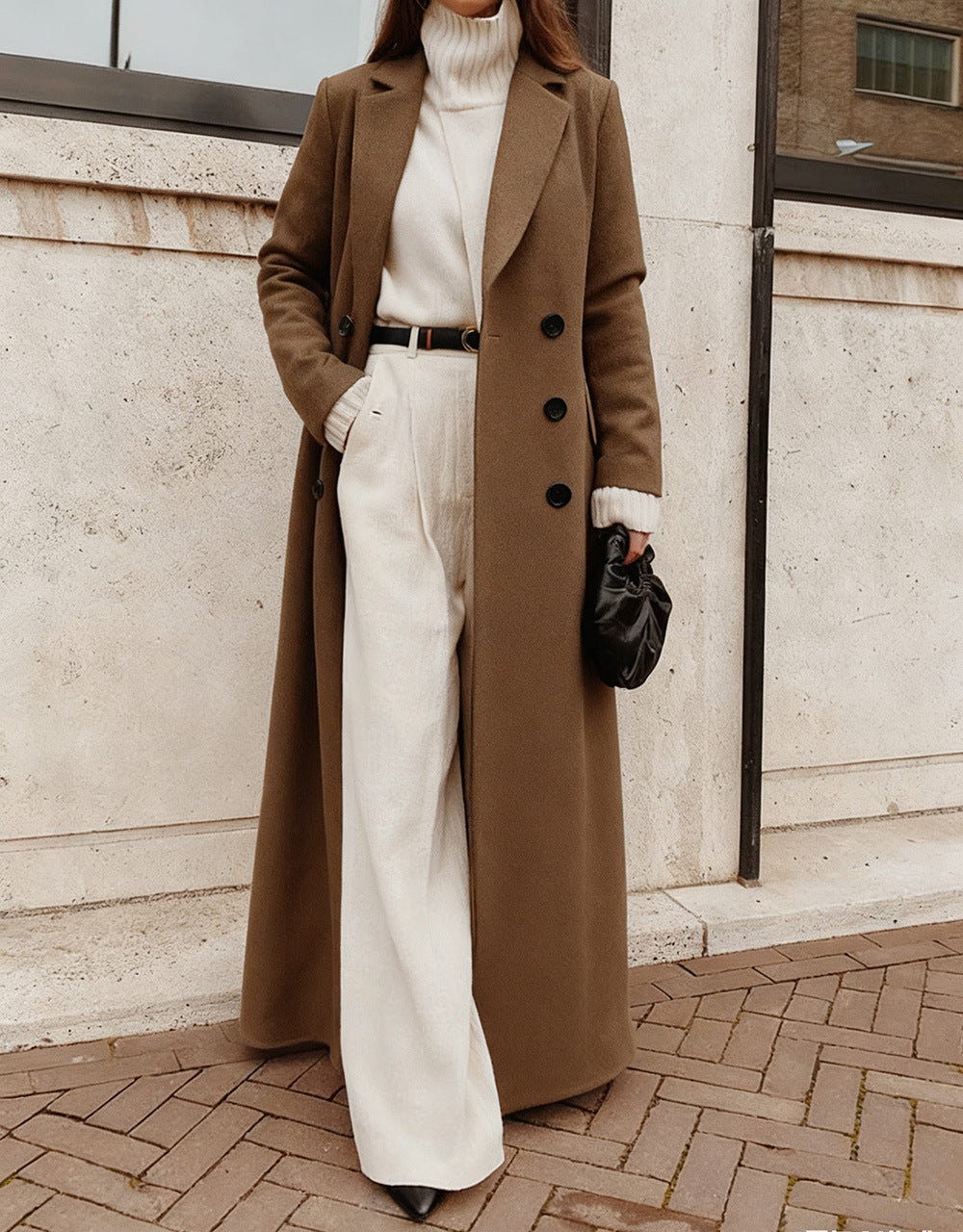 Amelia Relaxed Fit Double-Breasted Coat | Notched Lapel Knee-Length Coat
