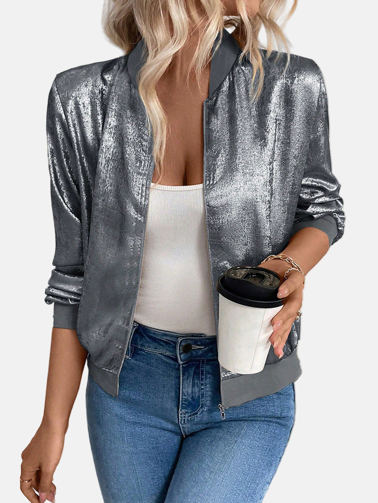 Sienna Bomber Jacket | Relaxed Fit Textured Hip-Length Jacket