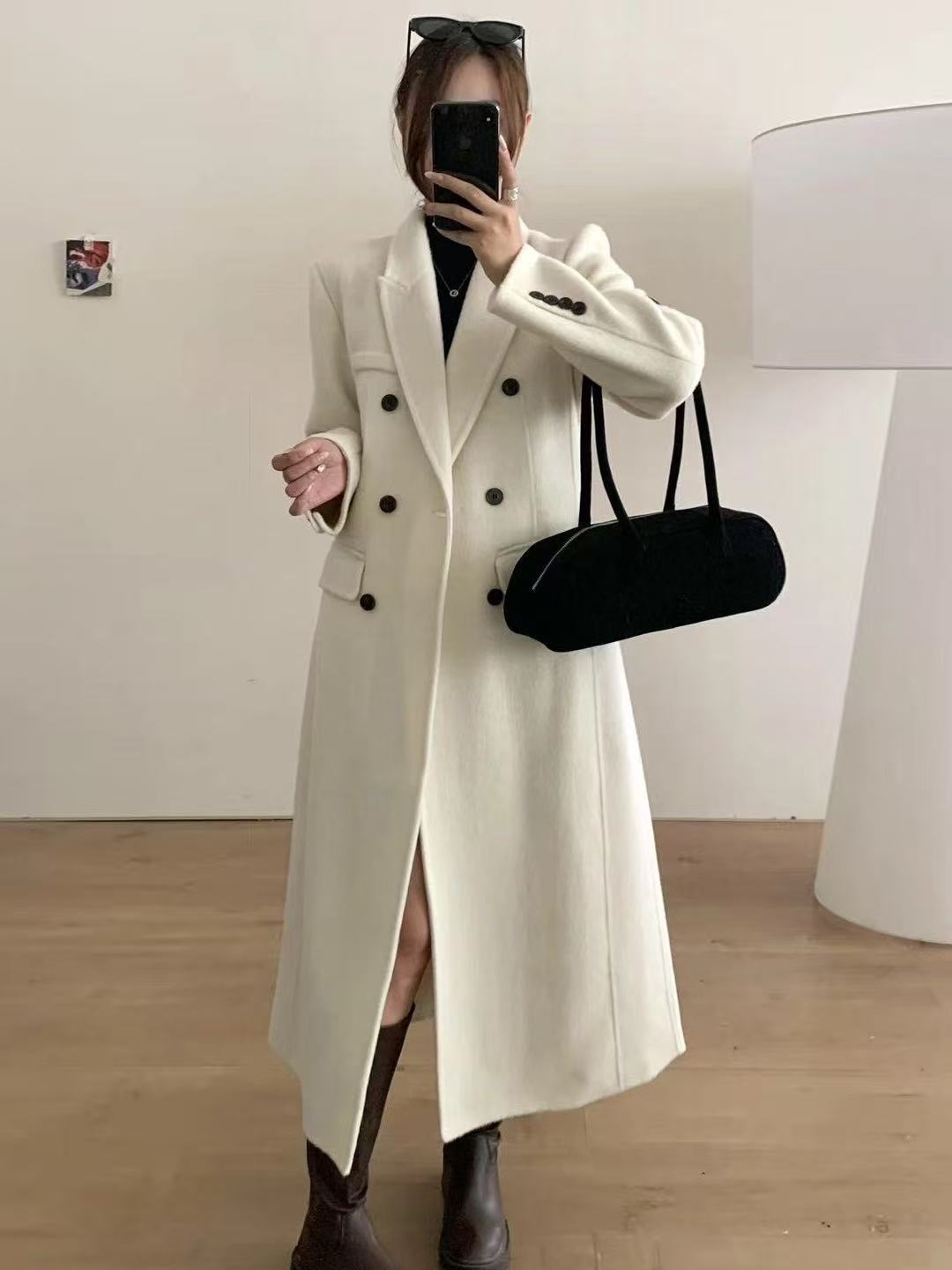 Amelia Relaxed Fit Double-Breasted Coat | Notched Lapel Knee-Length Coat