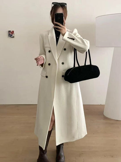 Amelia Relaxed Fit Double-Breasted Coat | Notched Lapel Knee-Length Coat
