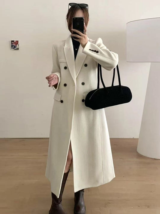 Amelia Relaxed Fit Double-Breasted Coat | Notched Lapel Knee-Length Coat