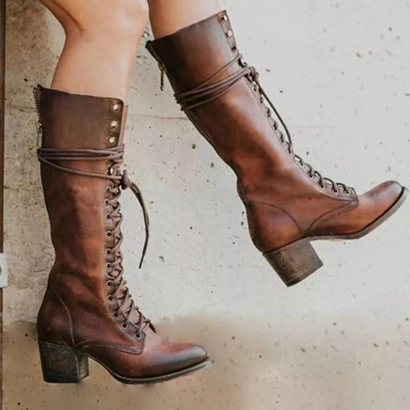 Sophia Lace-Up Knee-High Boots | Block Heel Knee-High Boots