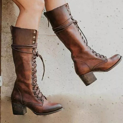 Sophia Lace-Up Knee-High Boots | Block Heel Knee-High Boots