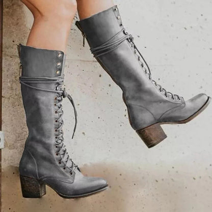 Sophia Lace-Up Knee-High Boots | Block Heel Knee-High Boots