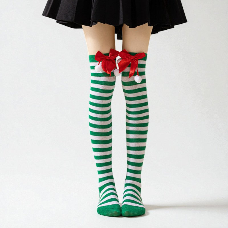 Amelia Skinny Over-The-Knee Socks | Bow Pom-Pom Over-The-Knee Socks