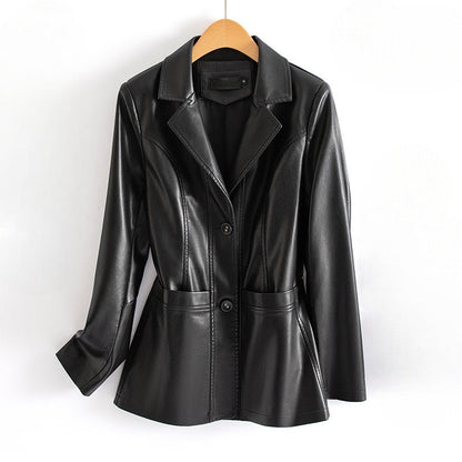 Isabella Fitted Leather Jacket | Collared Hip-Length Jacket