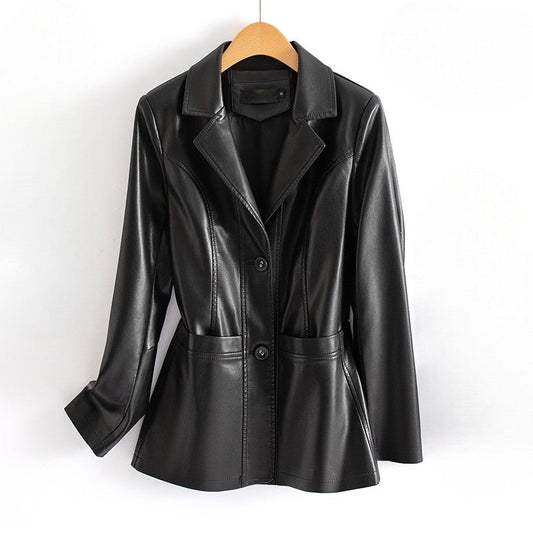 Isabella Fitted Leather Jacket | Collared Hip-Length Jacket