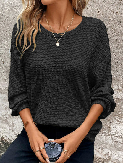 Women’s Relaxed Knit Sweater | Ribbed Long Sleeve Round Neck