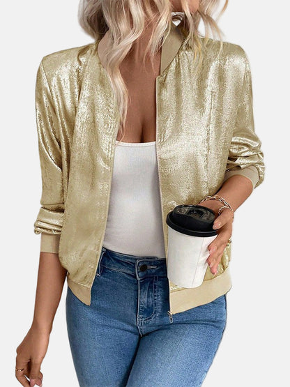 Sienna Bomber Jacket | Relaxed Fit Textured Hip-Length Jacket