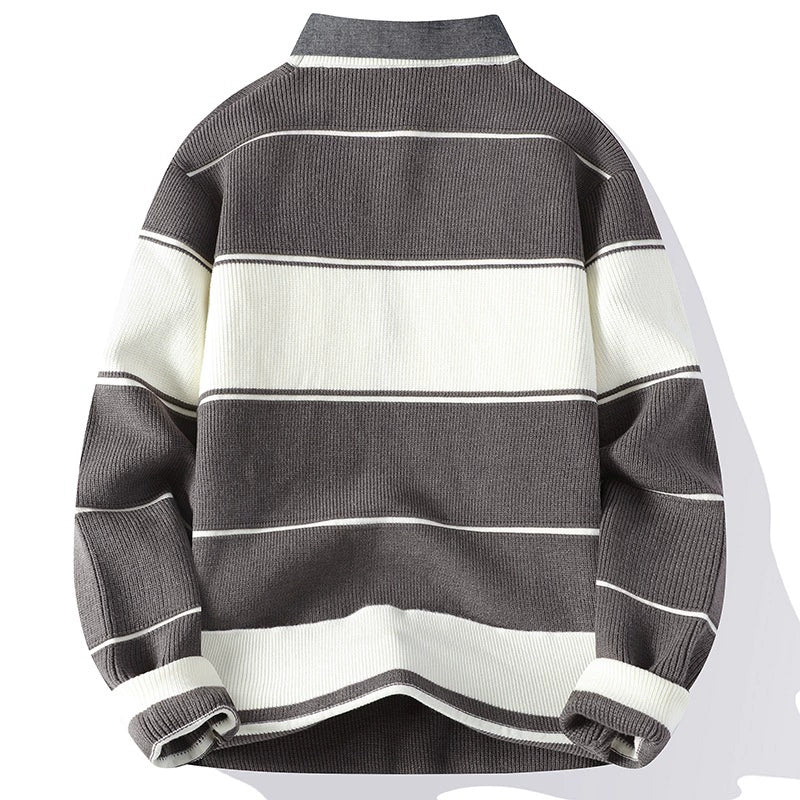 Elton Striped Collar Pullover Sweater | Ribbed Knit Relaxed Fit Sweater