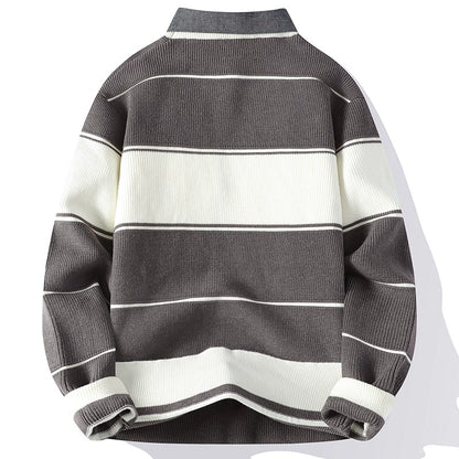 Elton Striped Collar Pullover Sweater | Ribbed Knit Relaxed Fit Sweater