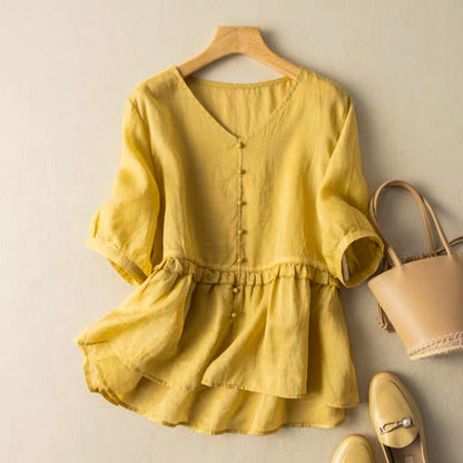 Isla Relaxed Fit Blouse | Button Front Ruffled Blouse