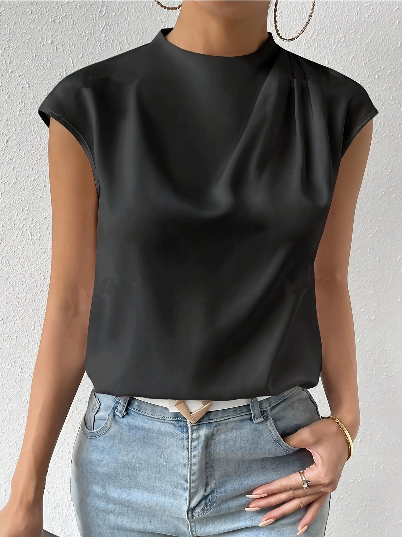 Fia Top | Sleeveless Draped High Neck Top