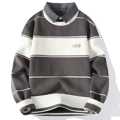 Elton Striped Collar Pullover Sweater | Ribbed Knit Relaxed Fit Sweater