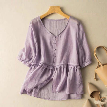 Isla Relaxed Fit Blouse | Button Front Ruffled Blouse