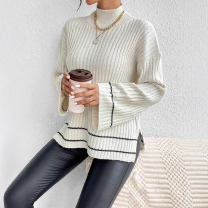 Isla Loose Fit Sweater | Ribbed Side Slits Bell Sleeve Sweater