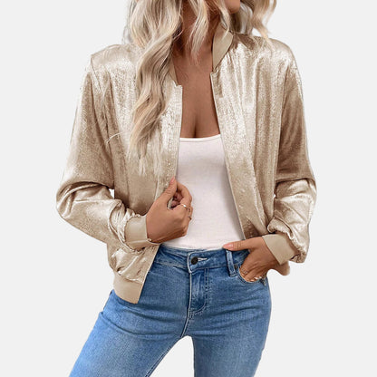 Sienna Bomber Jacket | Relaxed Fit Textured Hip-Length Jacket
