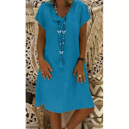 Paris Dress | Solid Color V-Neck Cotton Dress