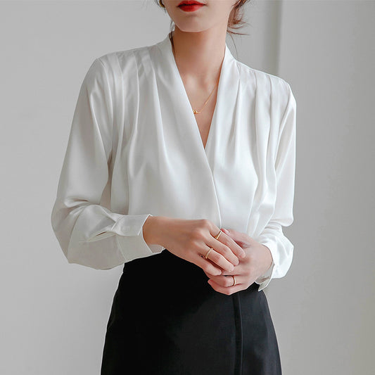 Beatrice Elegant Draped Blouse | V-Neck Long Sleeve Soft Drape