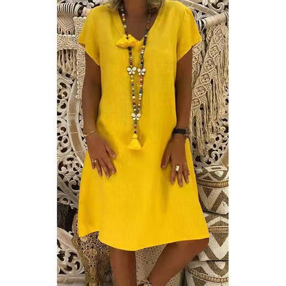 Paris Dress | Solid Color V-Neck Cotton Dress