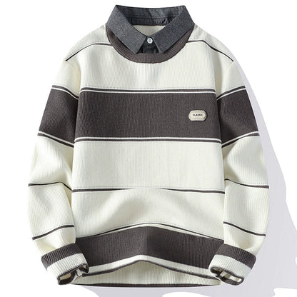 Elton Striped Collar Pullover Sweater | Ribbed Knit Relaxed Fit Sweater