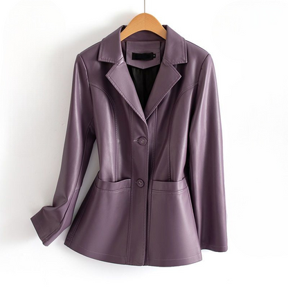 Isabella Fitted Leather Jacket | Collared Hip-Length Jacket