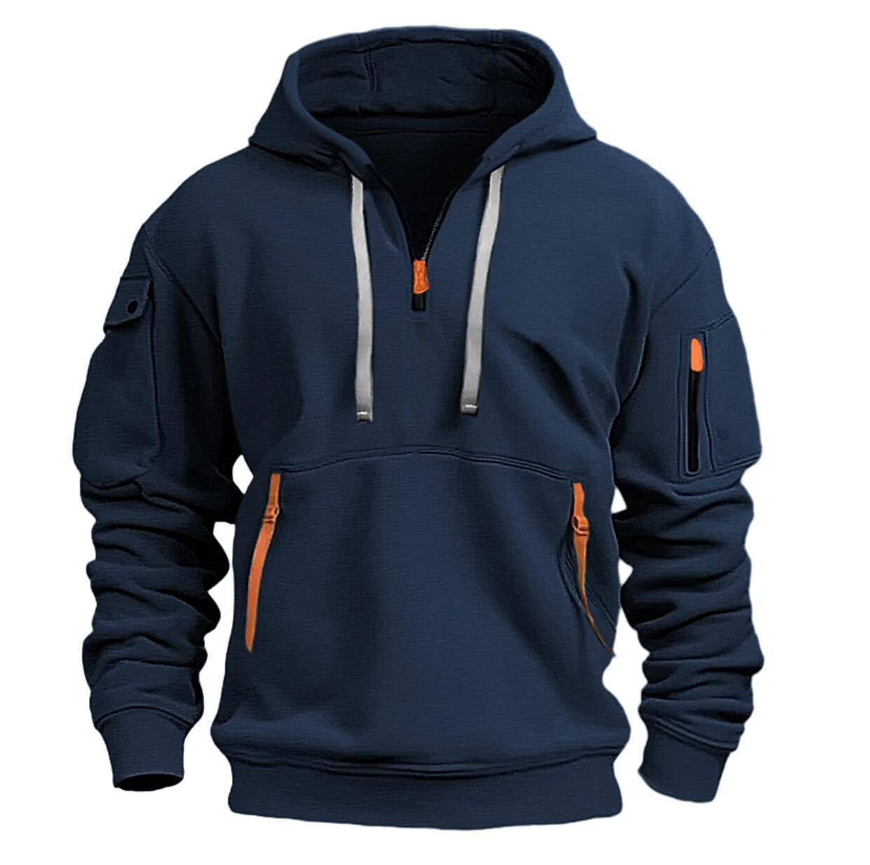 Men’s Hoodie – Relaxed Fit – Quarter Zip – Multi-Pocket – Casual Wear