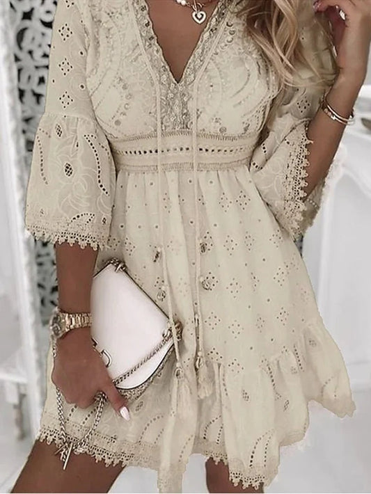 Odelinda Dress | Breathable Lace Summer Dress with V-Neck