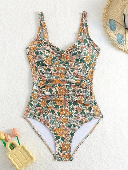 Olia Swimsuit | Floral Print One-Piece Swimsuit with V-Neck