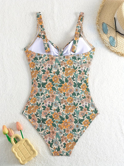 Olia Swimsuit | Floral Print One-Piece Swimsuit with V-Neck