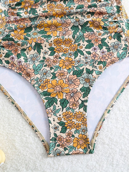 Olia Swimsuit | Floral Print One-Piece Swimsuit with V-Neck